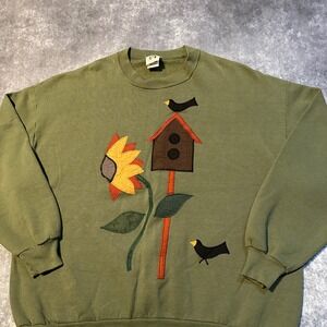 Vintage Grandma Granny Birdhouse Sunflower Crewneck Sweatshirt Women 2X Made USA